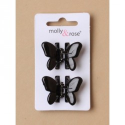 Hair clip set - Card of 2 Black butterfly 2.5cm clamps.