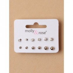 Earring set - Card of 6 pairs of silv stud earrings