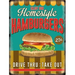 Novelty Sign - Hamburger Retro Diner Metal Wall Sign (3...