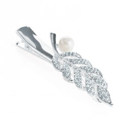 Hair clip - Silver colour crystal and white marble effect...