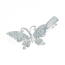 Hair clip - Silver colour crystal butterfly hair clip. -...