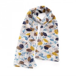 Scarf - White and blue tone leaf design scarf. - (SC32100)