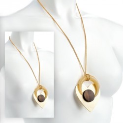 Necklace - Gold colour wood and marble effect heart chain...