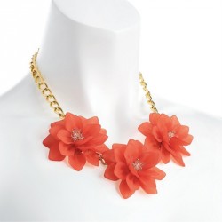 Necklace - Gold colour coral colour flower chain...