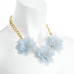Necklace - Gold colour light blue flower chain necklace....