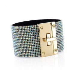 Bracelet - Gold colour AB crystal bracelet. - (BL32090)
