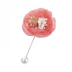Brooch - Rhodium colour dusty pink flower cream pearl...
