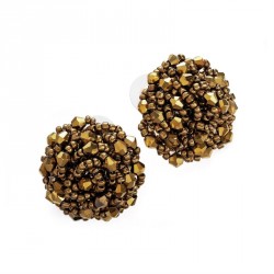Earrings - Gold colour glass bead round earring. - (ER32085)
