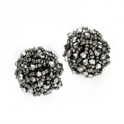 Earrings - Hematite colour glass bead round earring. -...