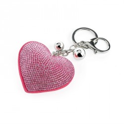 Keyring - Rhodium colour pink crystal heart design...