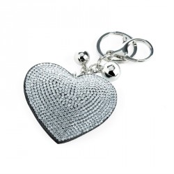 Keyring - Rhodium colour black and crystal heart design...