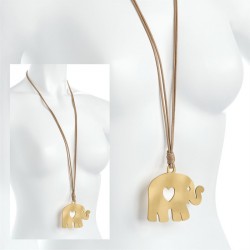 Necklace - Gold colour brown cord elephant design...