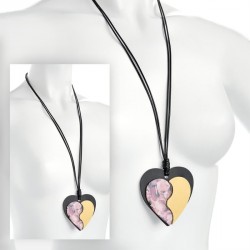 Necklace - Matte gold colour black and pink marble effect...