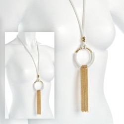 Necklace - Gold colour white chain tassel necklace. -...