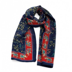 Scarf - Navy and red colour elephant design scarf. -...