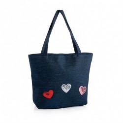 Bag - Denim look bag with silver, red and pink sequin...