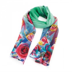 Scarf - Blue tone flower design scarf. - (SC32063)