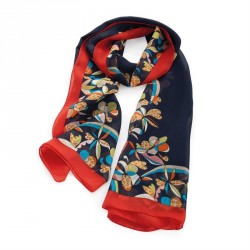 Scarf - Navy and red tone flower design scarf. - (SC32060)