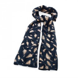 Scarf - Navy and rose gold colour foil print feather...