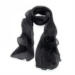 Scarf - Metallic black colour flower scarf. - (SC32052)