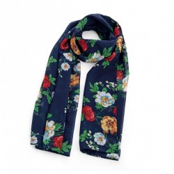Scarf - Navy and red flower design scarf. - (SC32051)