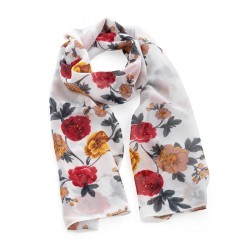 Scarf - White and red flower design scarf. - (SC32050)