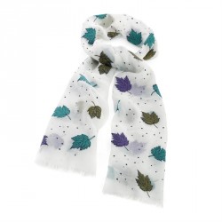 Scarf - White leaf design scarf. - (SC32047)