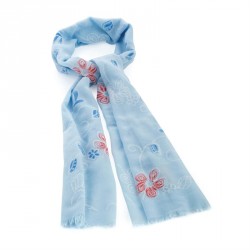 Scarf - Light blue colour flower print scarf. - (SC32046)