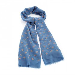 Scarf - Denim blue and pink colour flower print scarf. -...