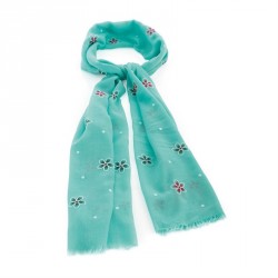 Scarf - Mint green flower print scarf. - (SC32044)