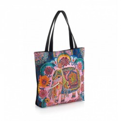 Bag - Pink and blue tone elephant design bag. - (BG32042)