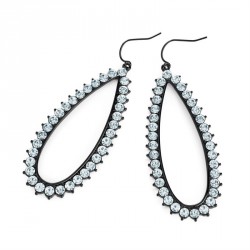 Earrings - Black enamel and crystal oval design drop...