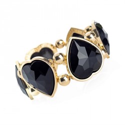 Bracelet - Gold colour jet bead heart design elasticated...