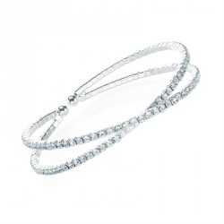Bracelet - Silver colour crystal cuff bangle. - (BA32017)