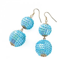 Earrings - Gold colour blue AB sequin ball drop earring....