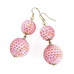Earrings - Gold colour pink AB sequin ball drop earring....