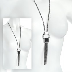 Necklace - Hematite colour jet bead chain tassel...