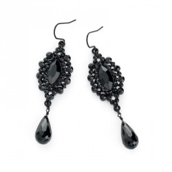 Earrings - Black enamel and black bead drop earring. -...