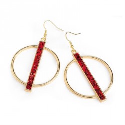 Earrings - Gold colour red glitter effect round earring....