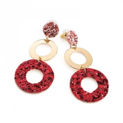 Earrings - Gold colour pink and red glitter effect drop...