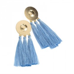 Earrings - Gold colour light blue tassel earring. -...