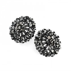 Earrings - Hematite glass colour crystal round earring. -...