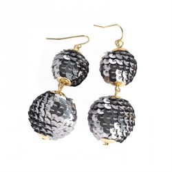 Earrings - Gold and hematite colour sequin ball drop...