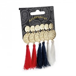 Earring set - Three pairs gold colour red, navy and white...