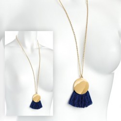 Necklace - Gold colour chain disc and royal blue tassel...