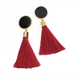 Earrings - Black and burgundy colour tassel earring. -...