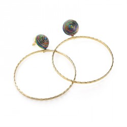 Earrings - Gold colour metallic thread round earring. -...