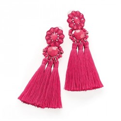 Earring - Fuchsia pink colour tassel earring. - (ER31977)
