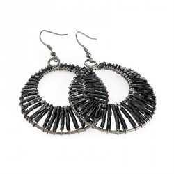 Earrings - Hematite colour black bead round earring. -...