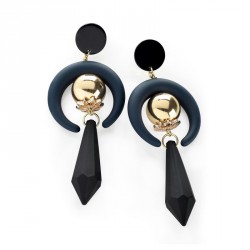 Earrings - Gold colour navy and black rubber effect drop...